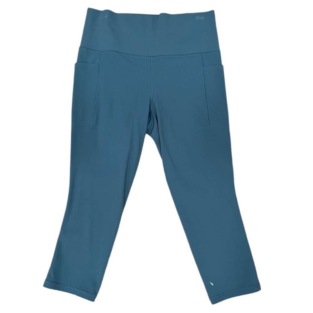 Athleta Capri Leggings Women Medium Turquoise Salutation Stash Pocket II Stretch